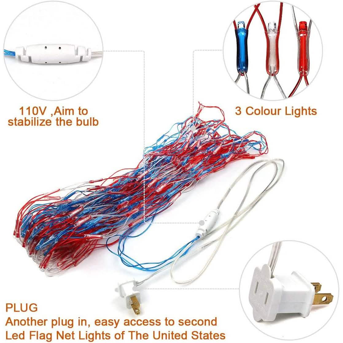 Guirlande lumineuse LED 420 drapeaux américains avancés