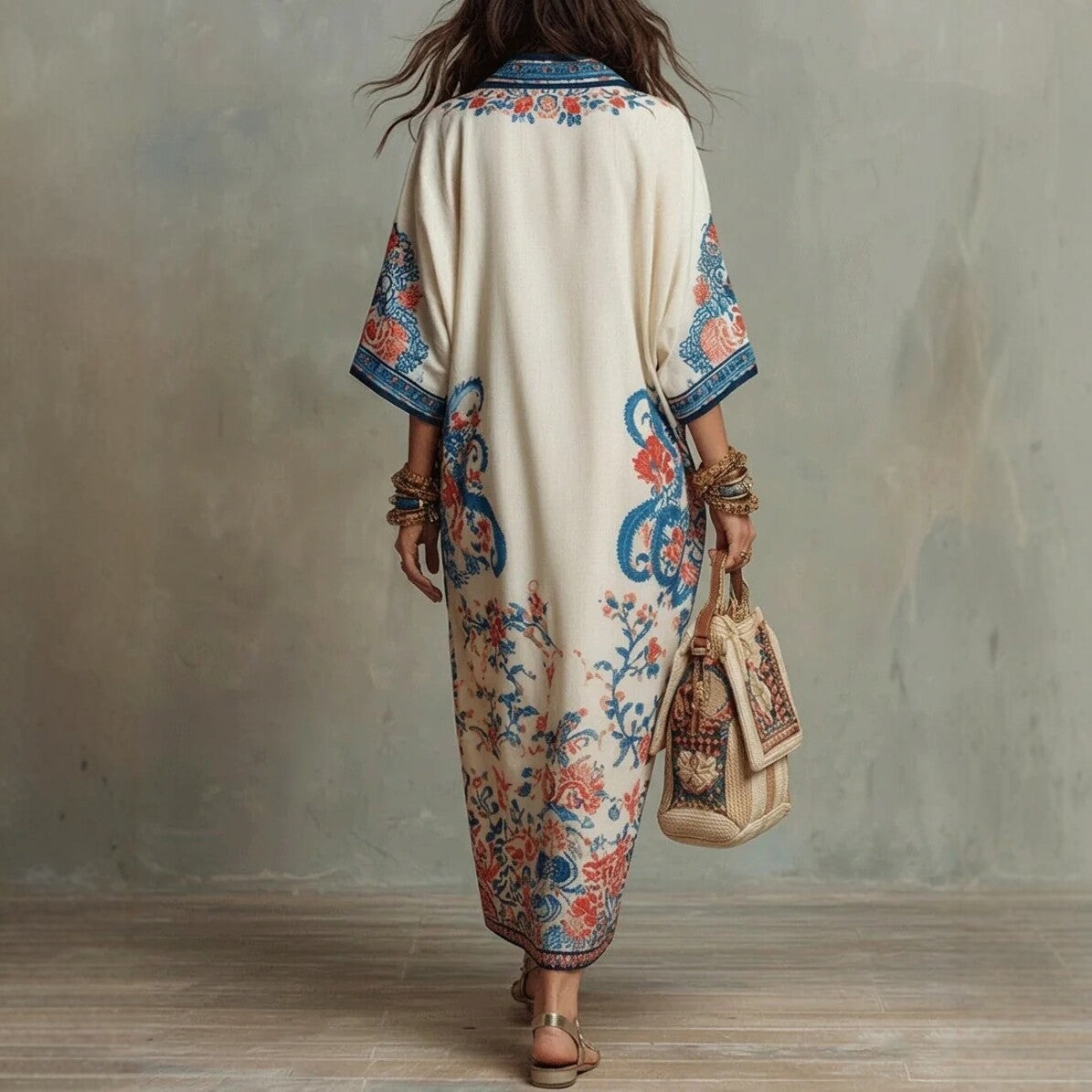 Robe élégante à volants, col en V, taille cintrée