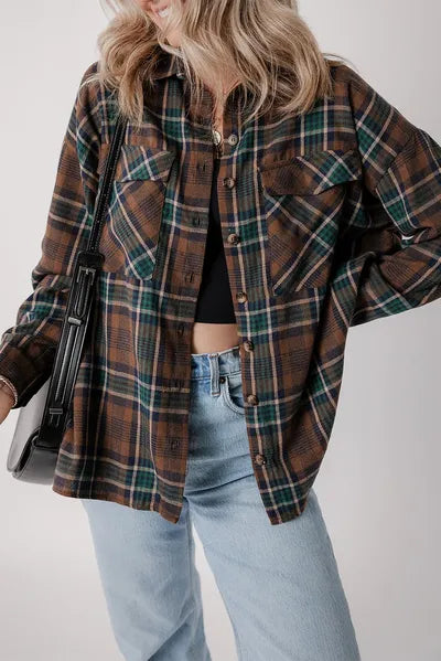 Veste intemporelle pour femme à carreaux boutonnée à manches longues – Vêtement d'extérieur léger et élégant en mélange de coton
