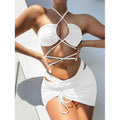 Ensemble bikini trois pièces uni pour femme