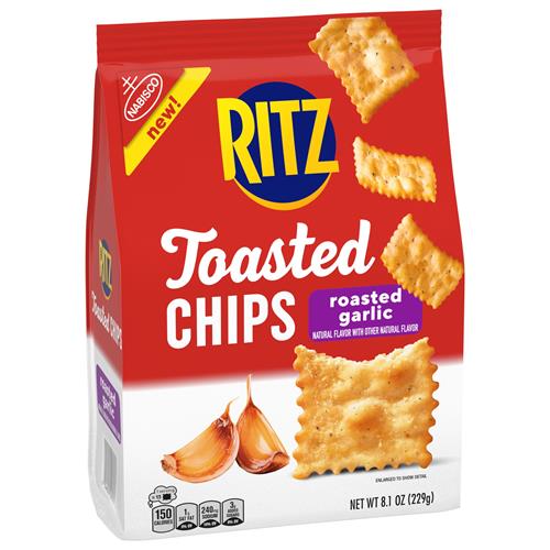 Biscuits Ritz Toasted Chips saveur ail rôti, snacks pour les fêtes, 230 g