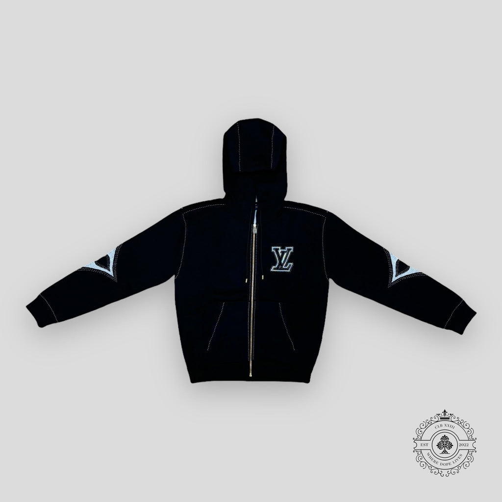 Sweat à Capuche Zippé Louis Vuitton à Intarsia Graphique Fleur Monogramme Noir