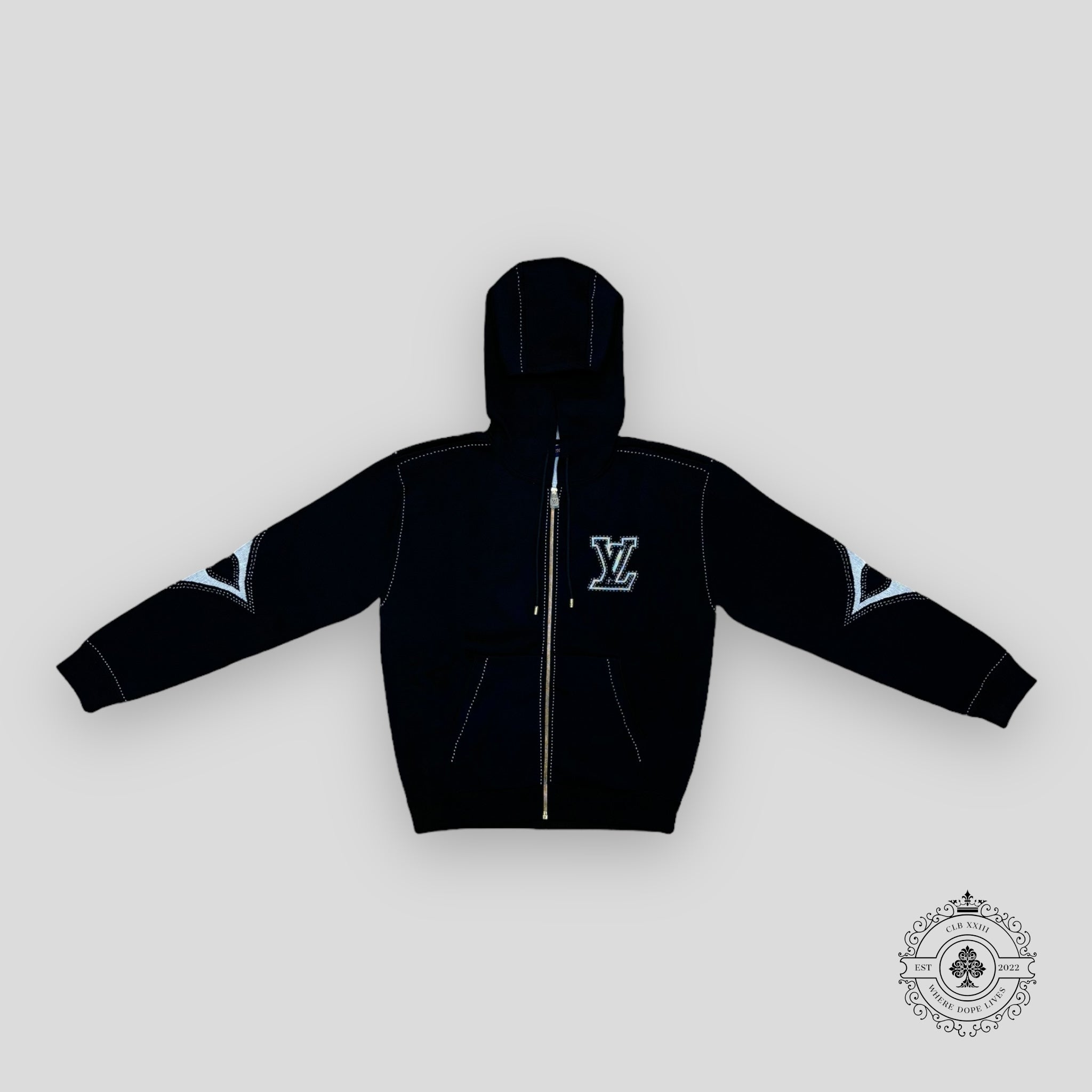 Sweat à Capuche Zippé Louis Vuitton à Intarsia Graphique Fleur Monogramme Noir