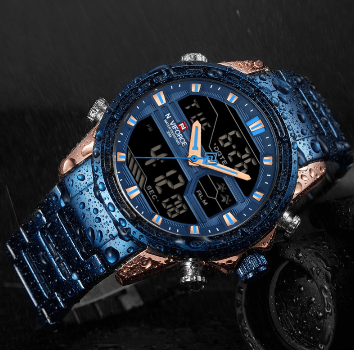 Montre-bracelet homme, Montres analogiques et numériques étanches multifonctions en acier inoxydable pour homme, Cadeau parfait