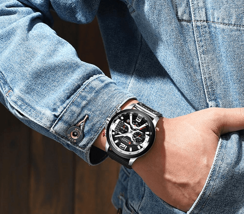 Montre Sport Homme Étanche Avec Bracelets en Cuir, Chronomètres et Grands Chiffres Détails Montres de Luxe Design Unique Excellent Cadeau
