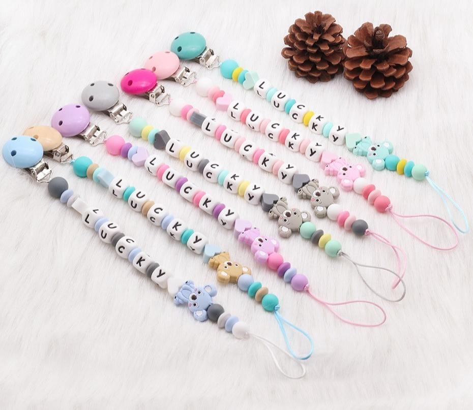 Attaches-tétines personnalisés faits main modernes, Chaînes de tétine en silicone, Attaches-tétines en bois pour bébés et enfants