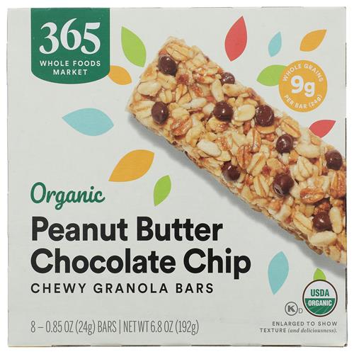 Whole Foods Market Barre granola biologique pépites de chocolat et beurre d'arachide, 8 unités
