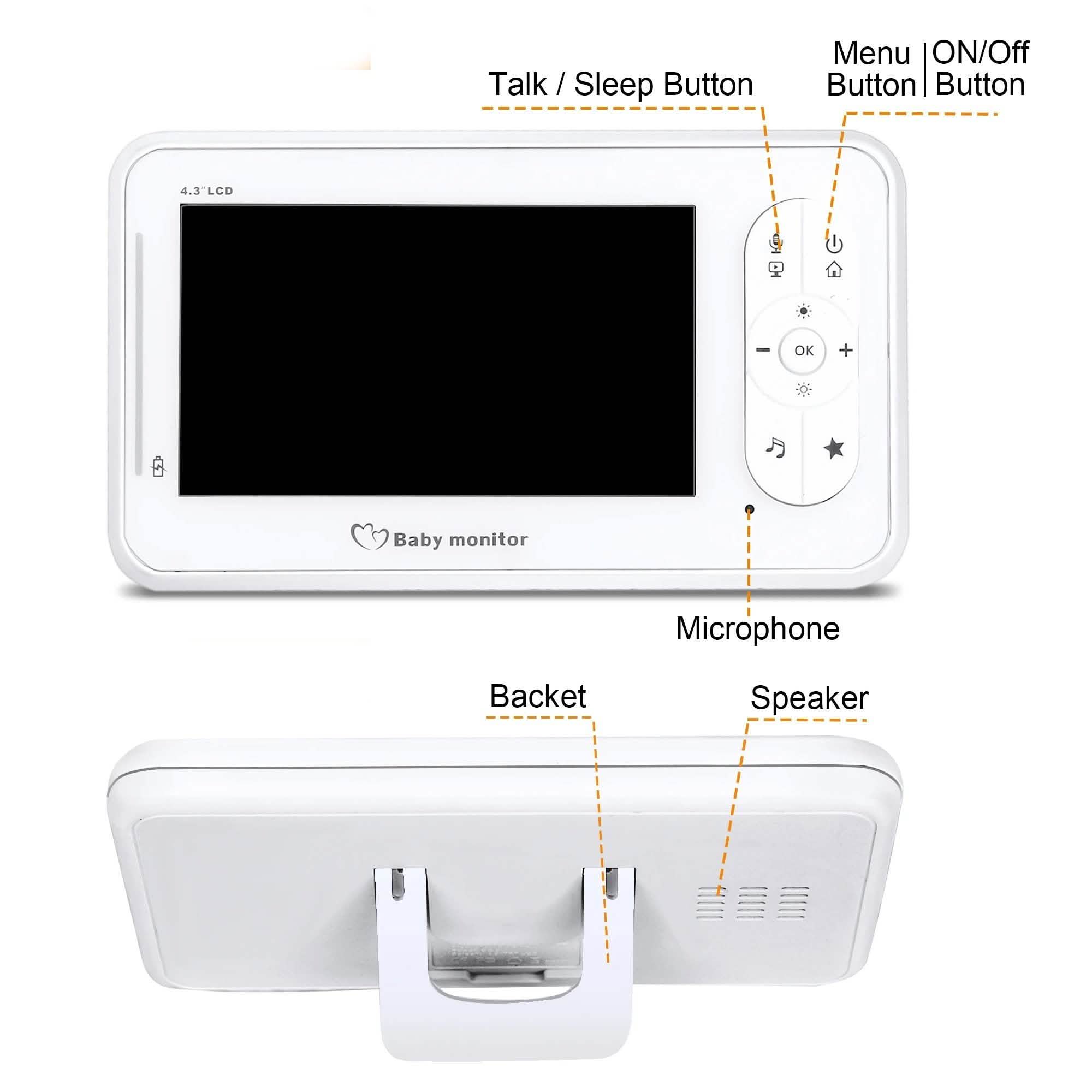Babyphone 4,3" avec caméra sans fil 2,4 GHz et vidéo bidirectionnelle
