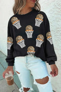 Sweat-shirt graphique à col ras du cou "Game Day" noir de basketball avec écussons
