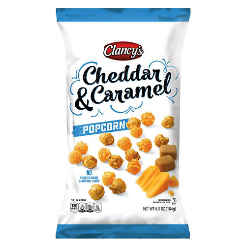 Popcorn cheddar et caramel Clancy's, 184 g