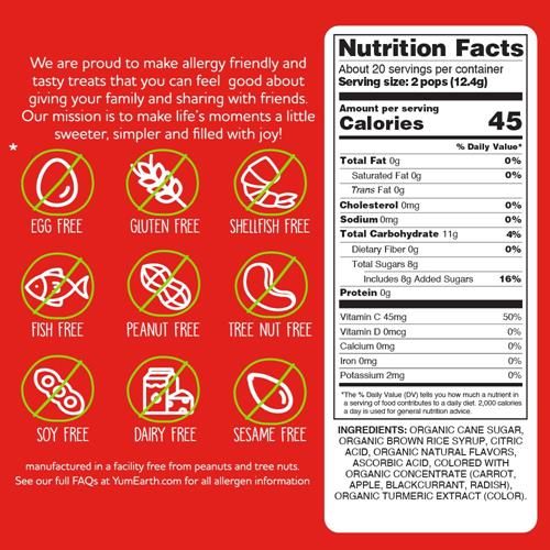 Yumearth Sucettes Biologiques Assorties, 40 Sucettes aux Saveurs de Fruits Préférées, hypoallergéniques, Sans Gluten, Sans OGM, Véganes, Sans Arômes ni Colorants Artificiels