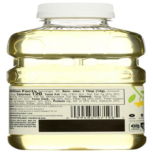 Huile de cuisson au canola biologique Whole Foods Market, 473 ml