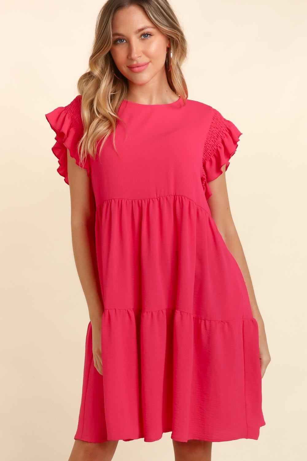 Robe Froncée Grande Taille à Manches Courtes Volantées avec Poches pour Femme – Robe Froncée Flatteuse, Robe à Manches Courtes Volantées, Robe Pratique avec Poches, Robe Volantée Chic, Robe à Taille Froncée, Robe Élégante à Manches Courtes