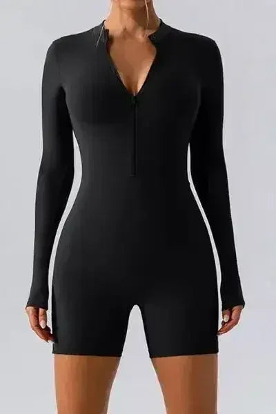 Combinaison-short active à manches longues et demi-zip