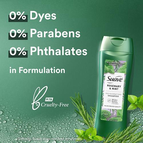 Shampoing Suave au romarin et à la menthe fortifiant et revitalisant pour cheveux secs, 372 ml