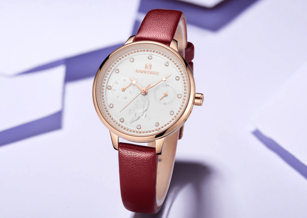 Montre de luxe élégante pour femme avec double zircon et deux chronomètres jour et date