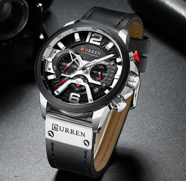 Montre Sport Homme Étanche Avec Bracelets en Cuir, Chronomètres et Grands Chiffres Détails Montres de Luxe Design Unique Excellent Cadeau