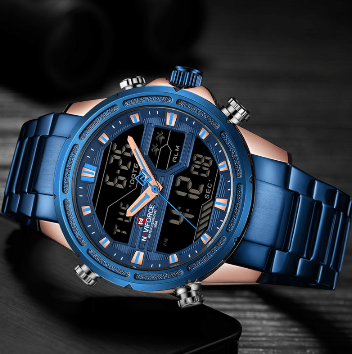 Montre-bracelet homme, Montres analogiques et numériques étanches multifonctions en acier inoxydable pour homme, Cadeau parfait