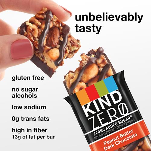Kind Zéro Barres sans Sucre Ajouté, Beurre d'Arachide Chocolat Noir, Collations Keto, Sans Gluten, 5g Protéines, 5 Unités