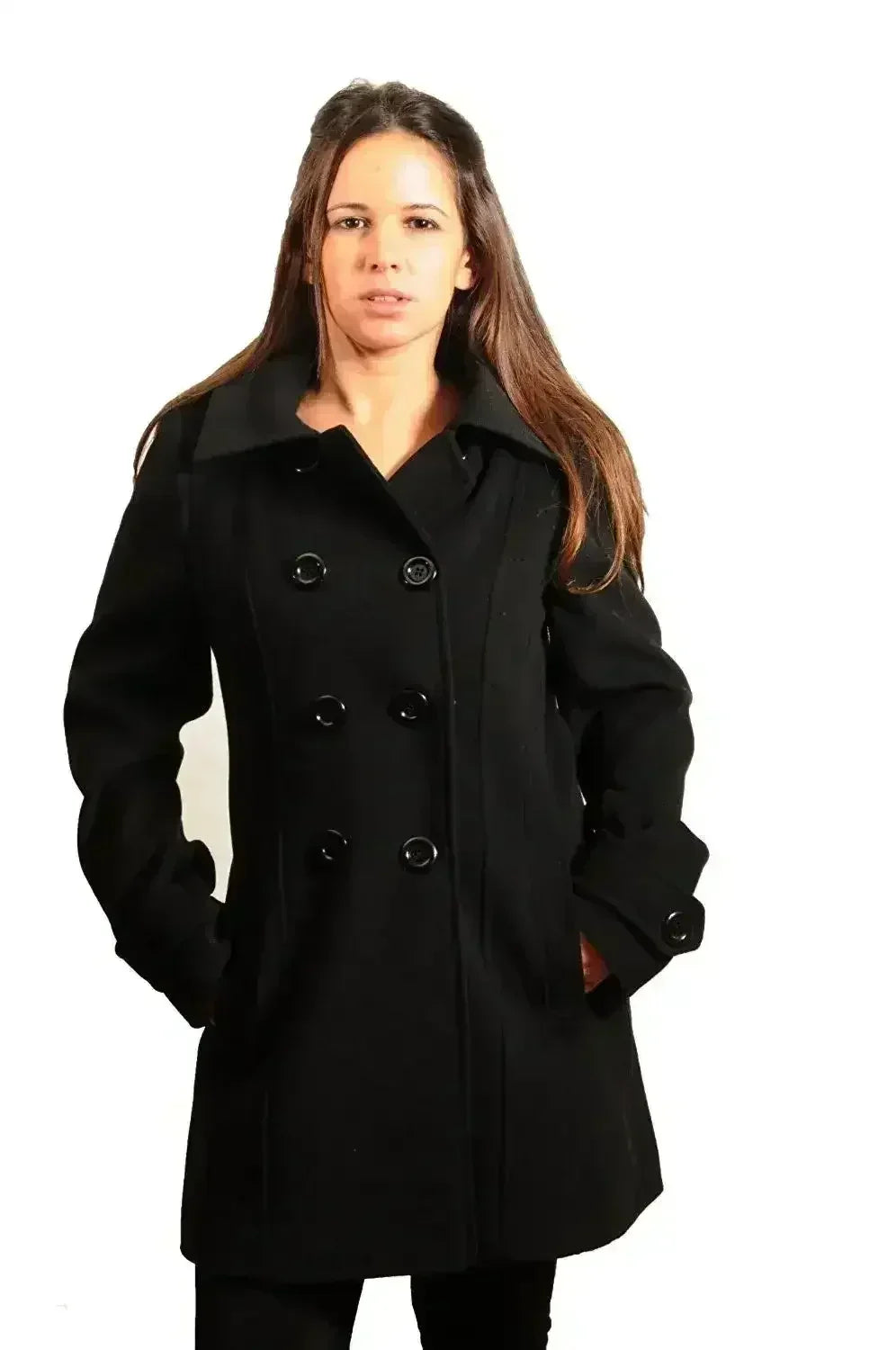 Manteau à capuche croisé double face en laine