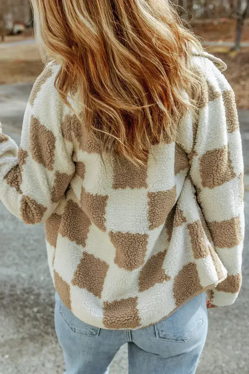 Veste à carreaux Sherpa - Boutons-pression marron à carreaux - Doublure polaire confortable