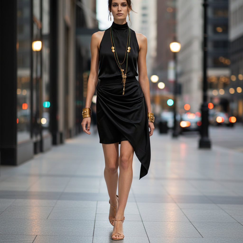 Mini-jupe asymétrique double épaisseur pour femme