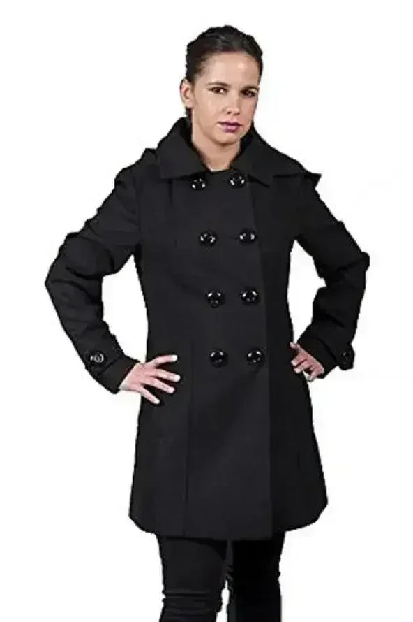 Manteau à capuche croisé double face en laine