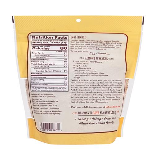 Farine d'Amandes Naturelle Bob's Red Mill, 453g (Lot de 1) - Sans OGM, Végétalien, Compatible Paléo, Compatible Céto, Casher
