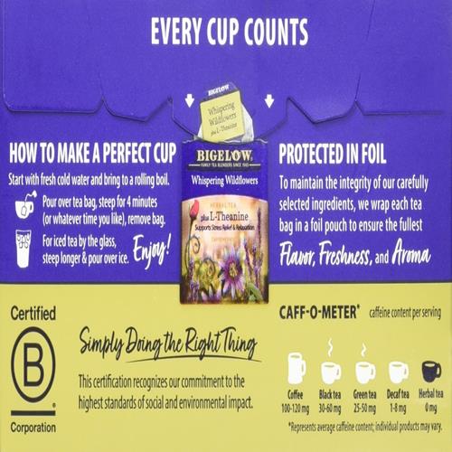 Bigelow Herbal Tea Whispering Wildflowers Plus L-Theanine, 18 Count