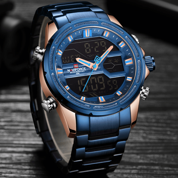 Montre-bracelet homme, Montres analogiques et numériques étanches multifonctions en acier inoxydable pour homme, Cadeau parfait