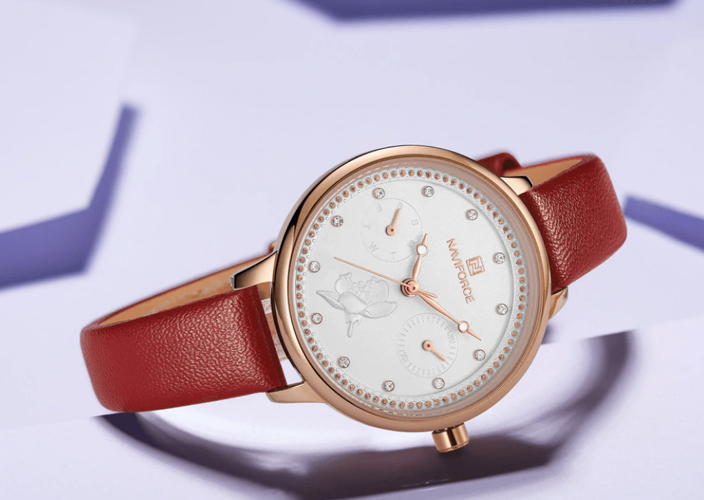 Montre de luxe élégante pour femme avec double zircon et deux chronomètres jour et date