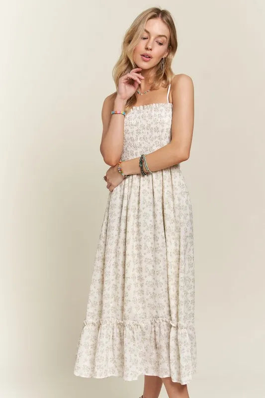 Robe caraco froncée à imprimé floral et ourlet volanté pour femme – Robe caraco fluide froncée à imprimé floral d'inspiration bohème avec ourlet volanté et ludique