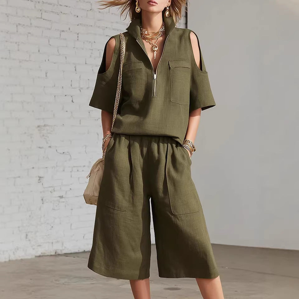 Ensemble deux pièces chemise à manches courtes et short ample | Décontracté