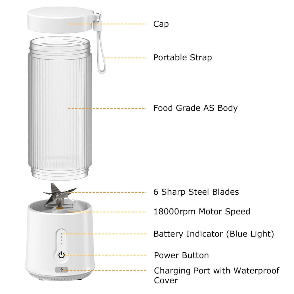 Mixeur à fruits rechargeable de 450 ml avec 6 lames