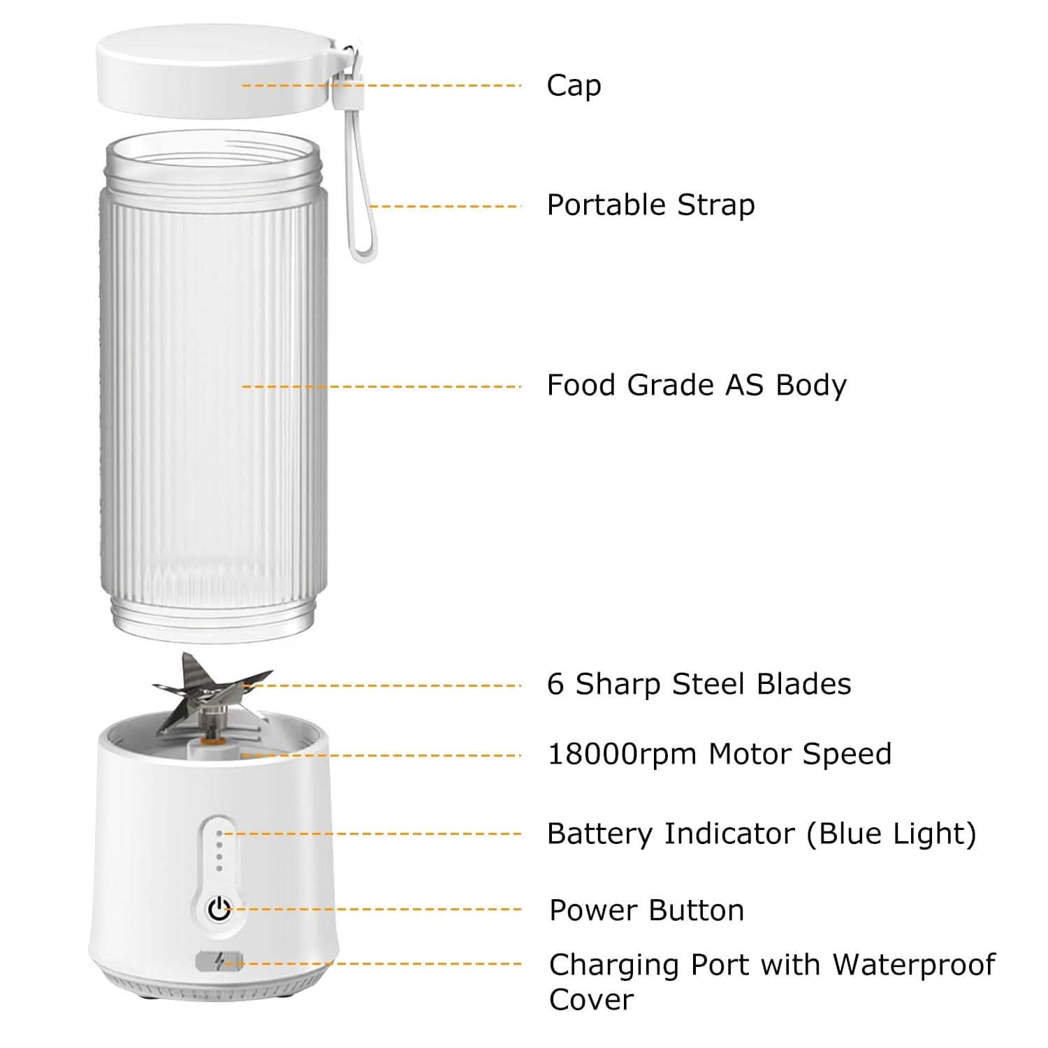 Mixeur à fruits rechargeable de 450 ml avec 6 lames