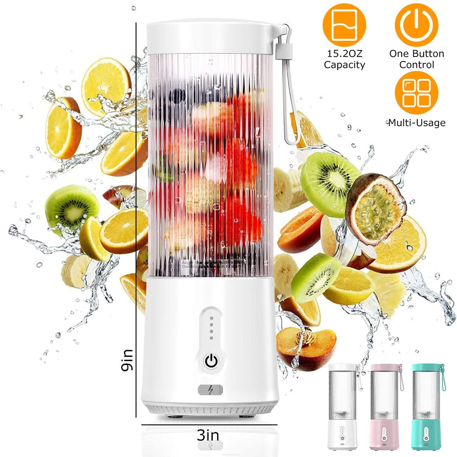 Mixeur à fruits rechargeable de 450 ml avec 6 lames