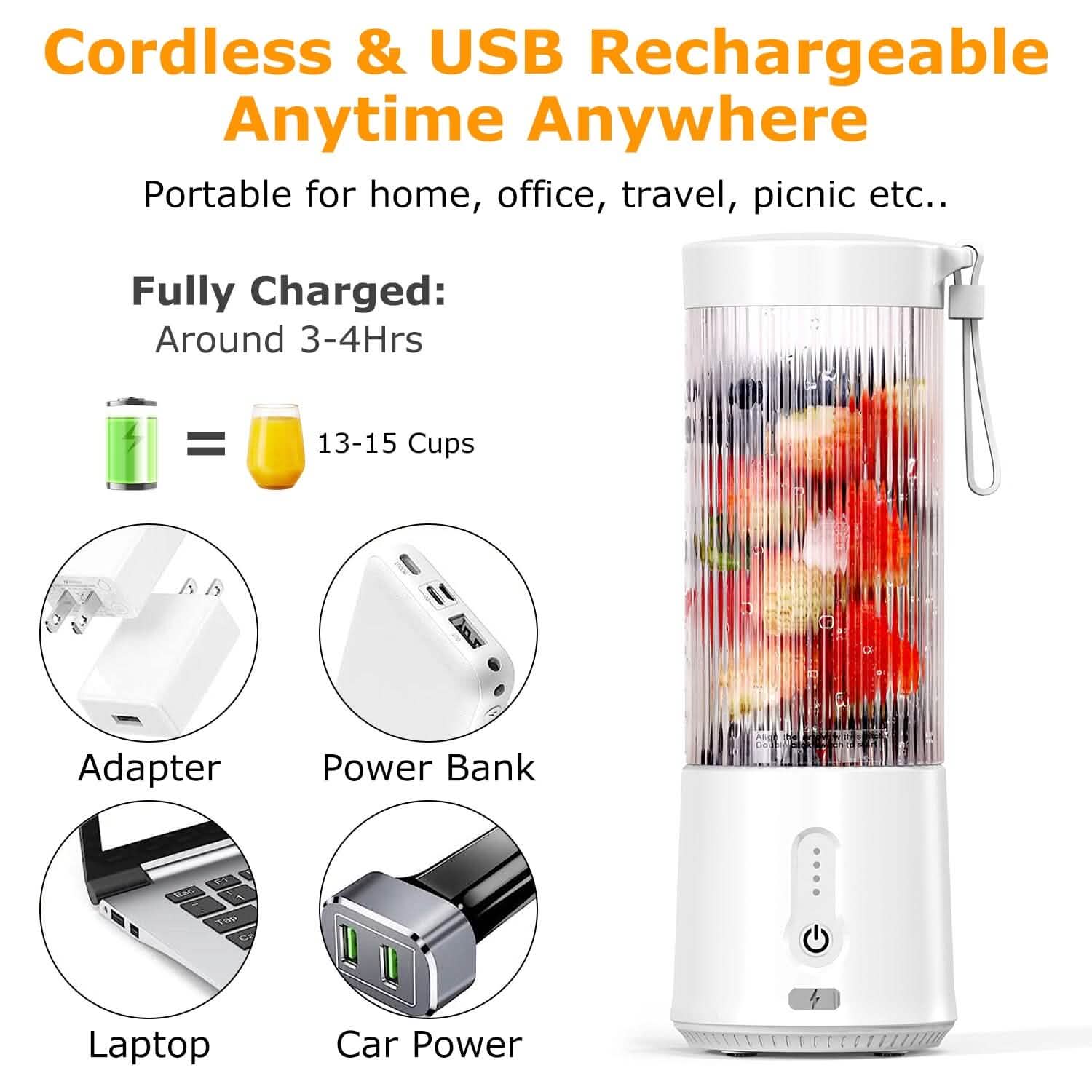 Mixeur à fruits rechargeable de 450 ml avec 6 lames