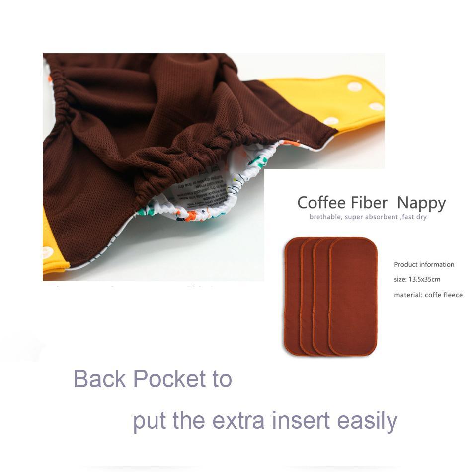 Couche écologique réglable réutilisable en fibre de café, pochette pour couches, adaptée aux bébés et aux enfants, culottes imperméables au design moderne
