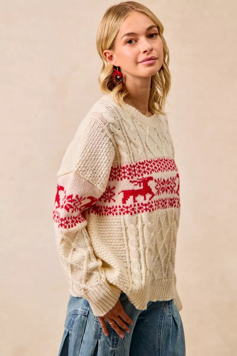 Pull torsadé BiBi motif de Noël