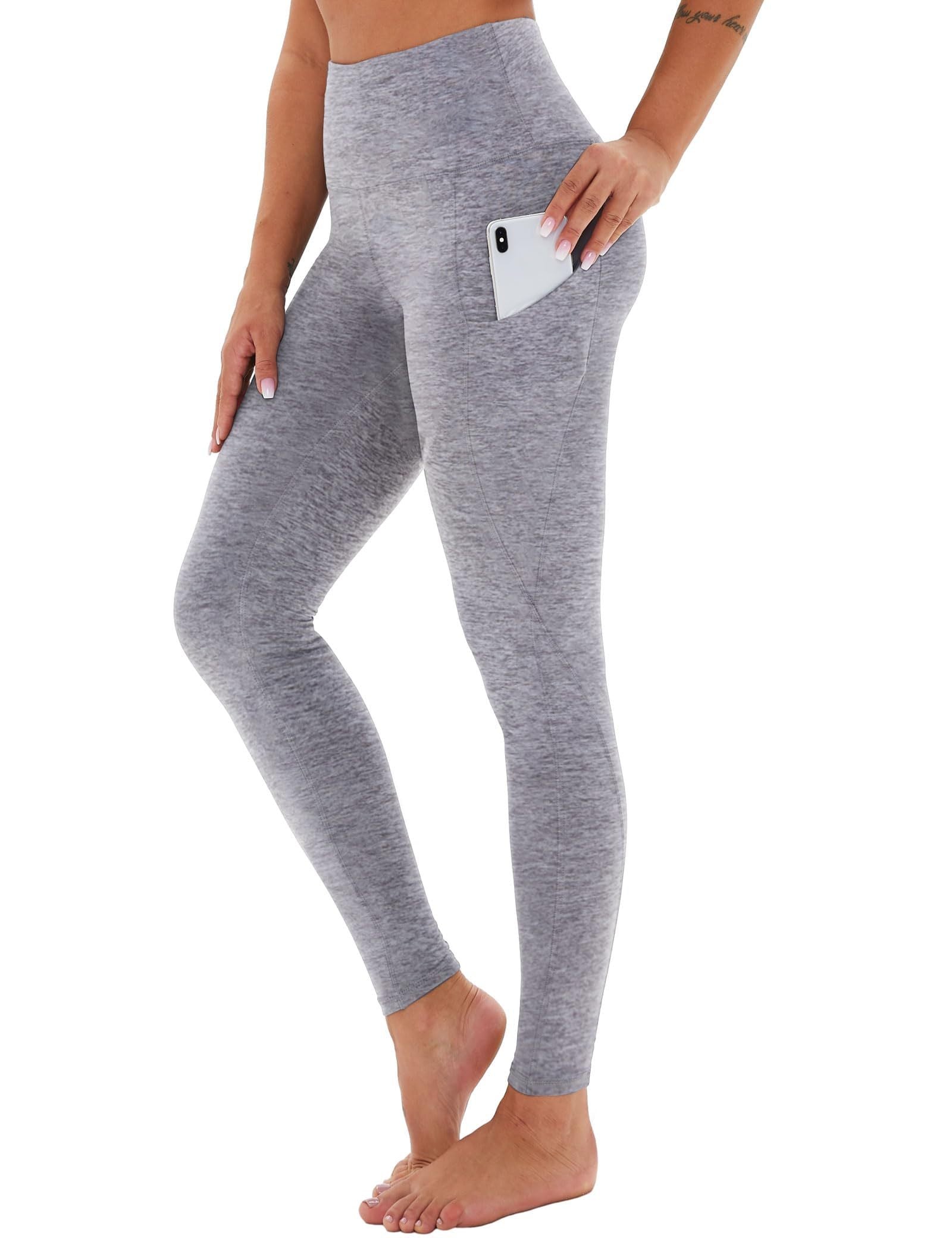 Pantalon de yoga raccourci taille haute – Poches diagonales et imprimé chiné
