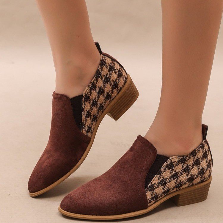 Talons compensés rétro bicolores pour femmes – Chaussures habillées à bout rond et talon moyen