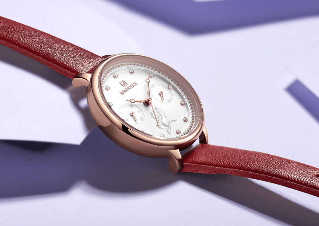 Montre de luxe élégante pour femme avec double zircon et deux chronomètres jour et date