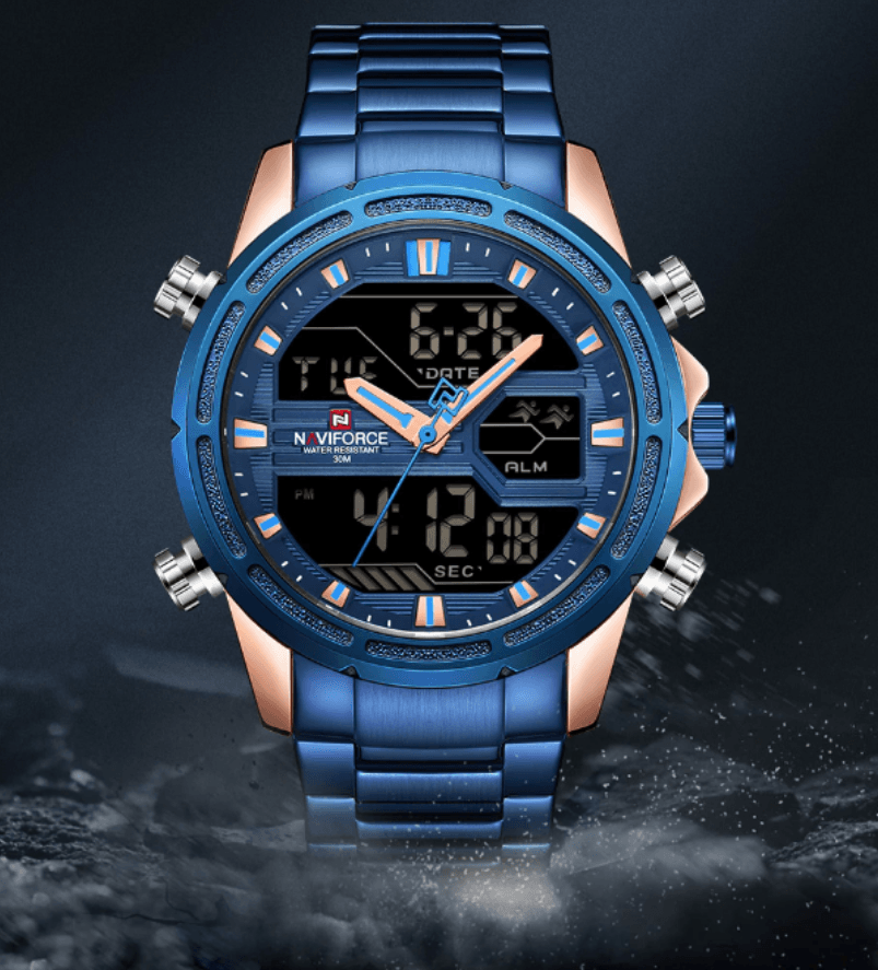 Montre-bracelet homme, Montres analogiques et numériques étanches multifonctions en acier inoxydable pour homme, Cadeau parfait
