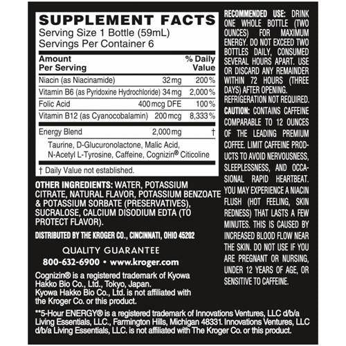 Boissons énergisantes en shots saveur baies Kroger Extra Fort, pack de 6 bouteilles de 59 ml