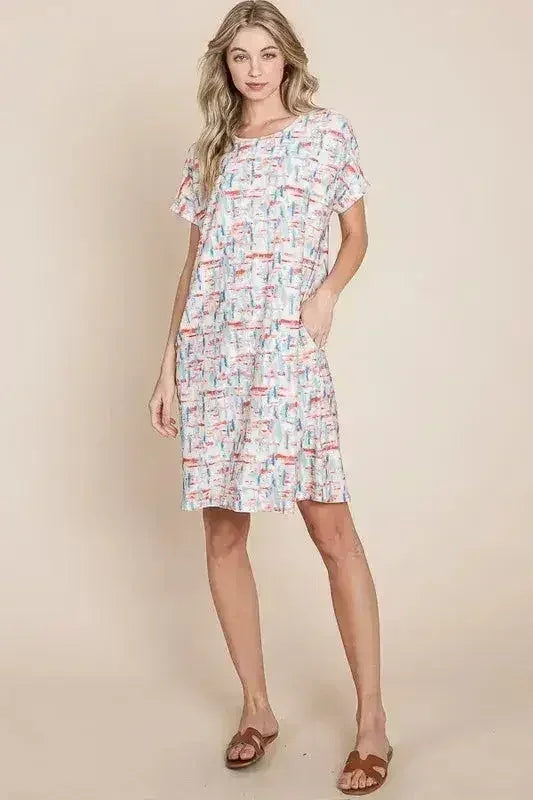 Robe T-shirt Imprimée BOMBOM – Décontractée Manches Courtes | Femstylo