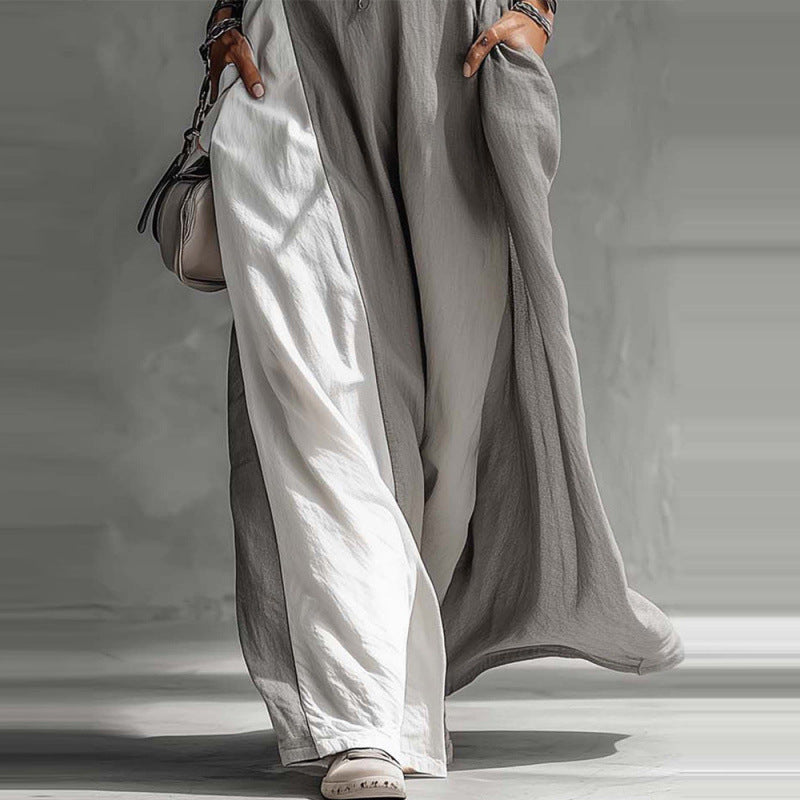 Robe longue évasée à épaules dénudées et blocs de couleurs avec poches | 5 couleurs