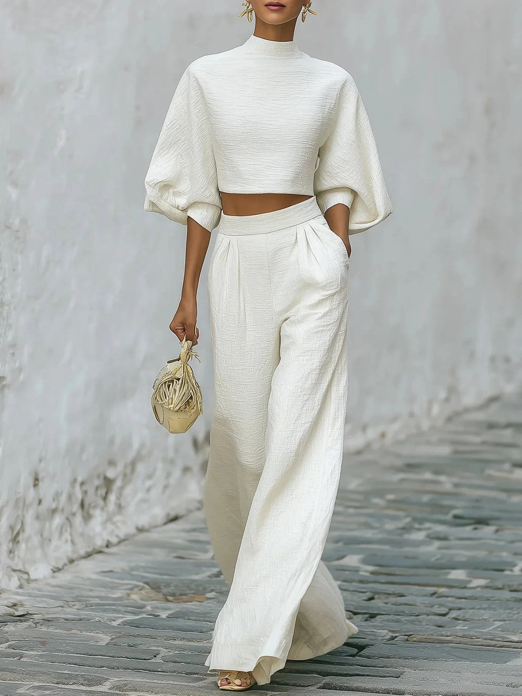 Ensemble Top Court et Pantalon Taille Haute pour Femme – Tenue Décontractée Deux Pièces