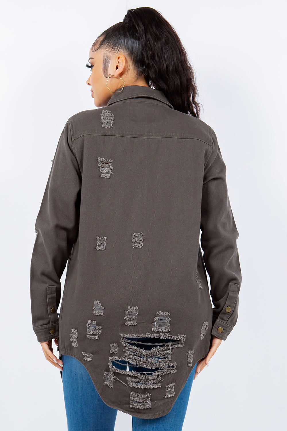 Veste chemise boutonnée à manches longues American Bazi, coupe tendance et effet vieilli pour femme