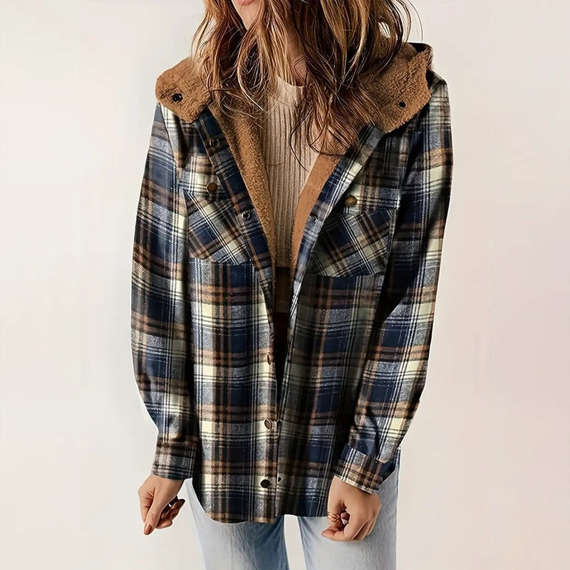 Veste boutonnée à manches longues à carreaux pour femme
