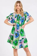Robe Courte Fleurie à Volants et Manches Courtes pour Femme